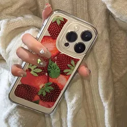 Korean Style Strawberry Clear Phone Case for Xiaomi 14T 13T 12T 13 12 11 Lite 5G NE POCO X6 X5 F6 F5 X3 M6 Pro 4G Cartoon Cover
