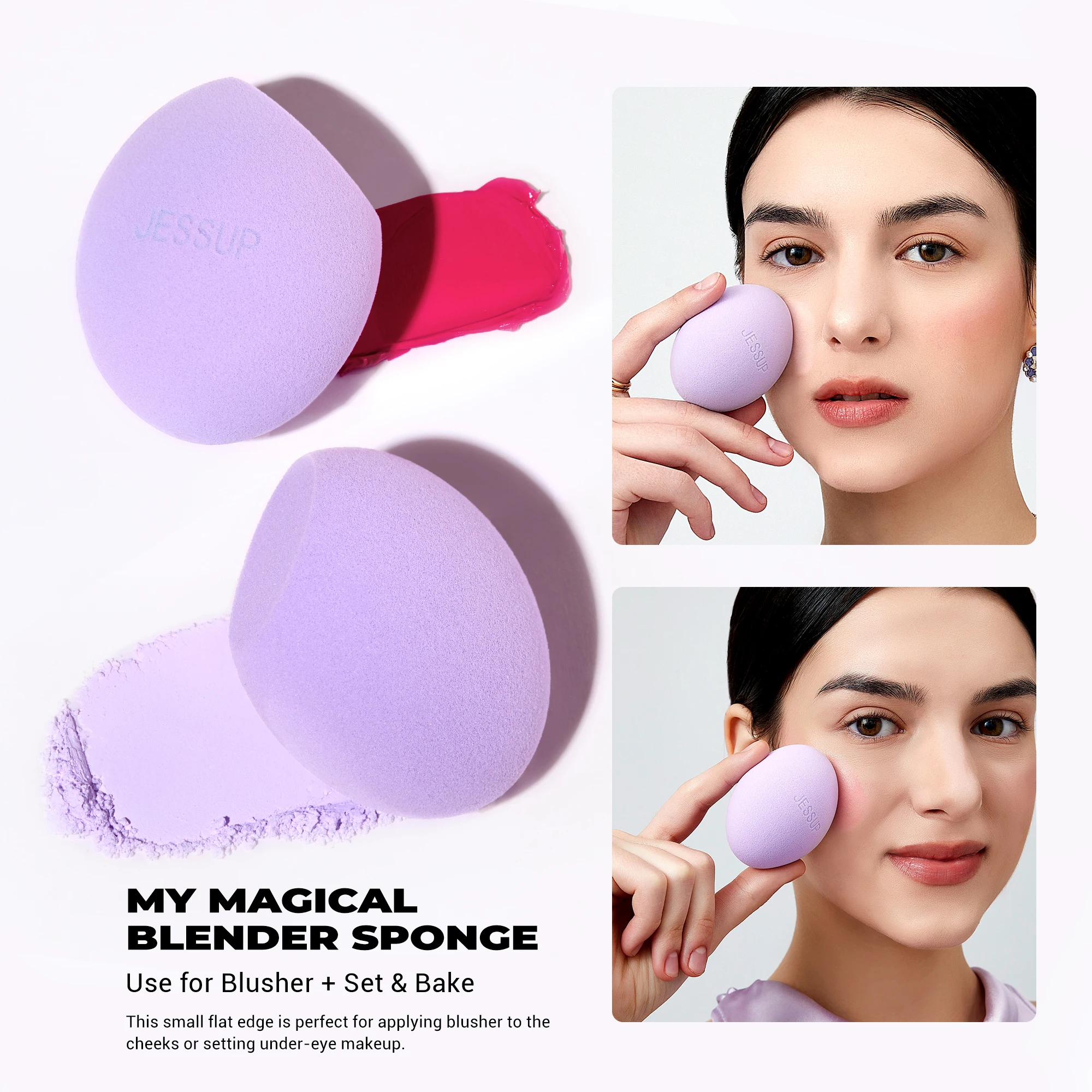 Jessup make-upsponsset, 3-delige make-upsponzen voor gezicht Foundation Concealer Contour en Blusher, paars SP017