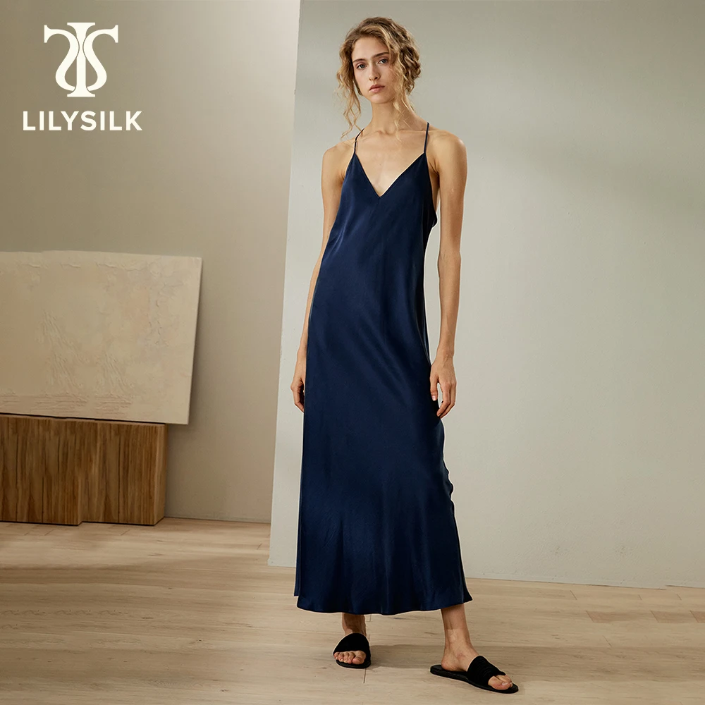 

LILYSILK Silk Maxi Nightgown for Women 22 Momme Solid Adjustable Strap Night Dress for Lady Sexy Sleepwear New Free Shipping