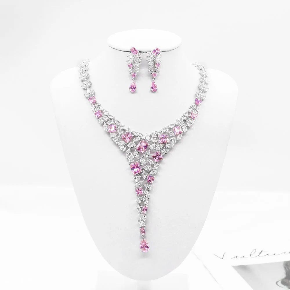 Bridal wedding jewelry set high-quality zircon luxury retro baroque style long necklace earrings set earrings + necklace 2-piece