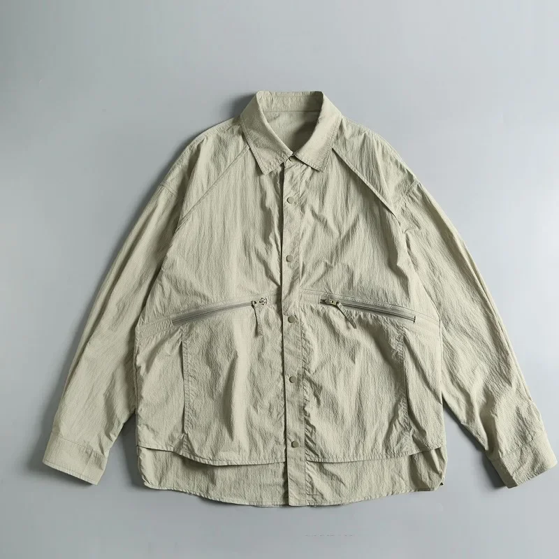 

Men's Three-Dimensional Splicing Zipper Jacket Outdoor Loose Casual Single Breasted Solid Color Long Sleeves Shirt Jackets