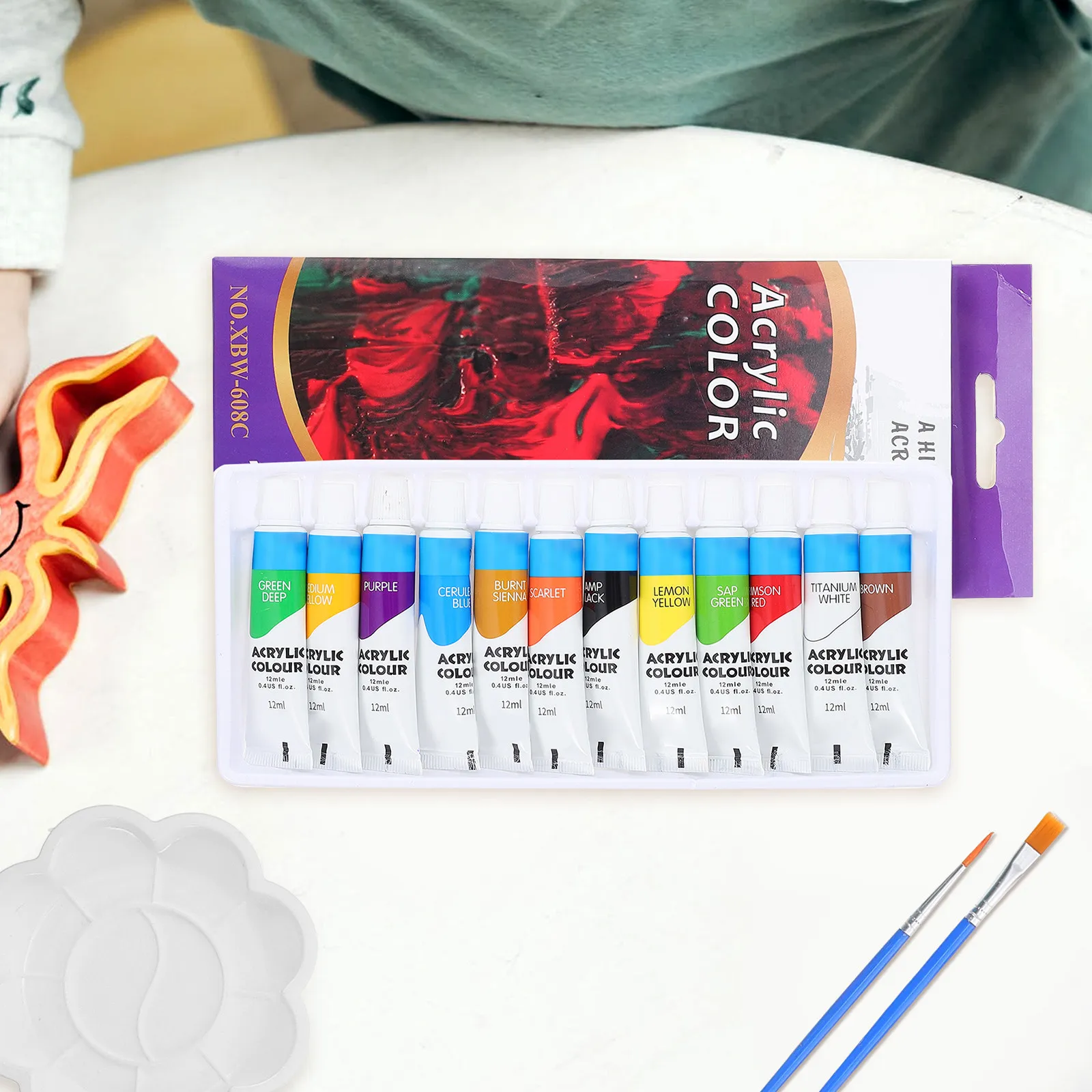 

1Set 12 Colors Acrylic Paint Set Rich Pigment for Painting Drawing Handcraft DIY Art Projects Christmas Birthday Gift Idea