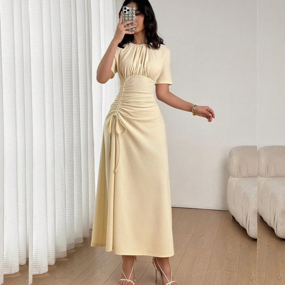 

Customized Intricate Matching Jersey Pleat A-line Scoop Neck Midi Dresses Bespoke Occasion Exquisite Sexy