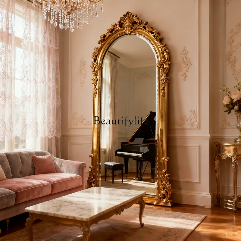 French retro carved full-body mirror American home floor-to-ceiling European clothing store custom wall fitting mirror