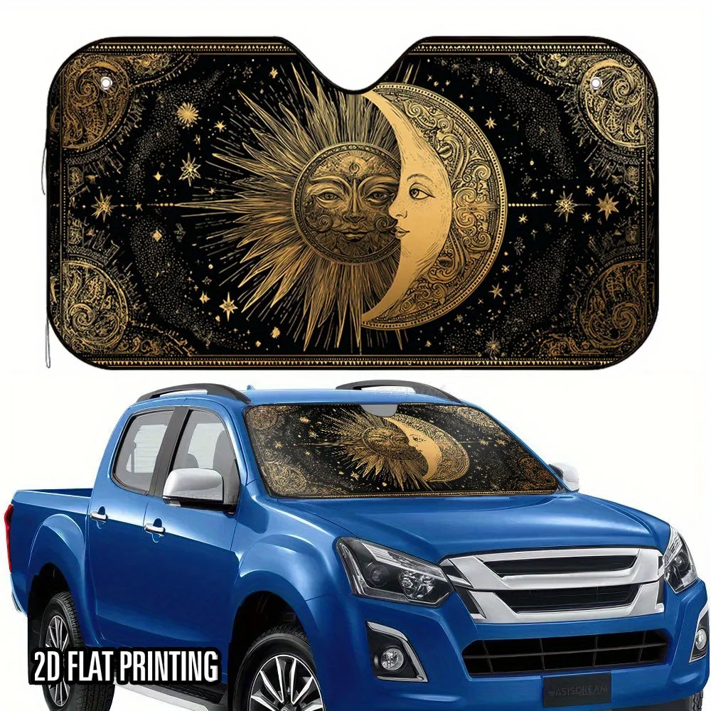 1pc Stylish Sunshade With Dancing Stars And Moon Chart Print - Universal Fit, Polyester, Easy Installation & Foldable Design For