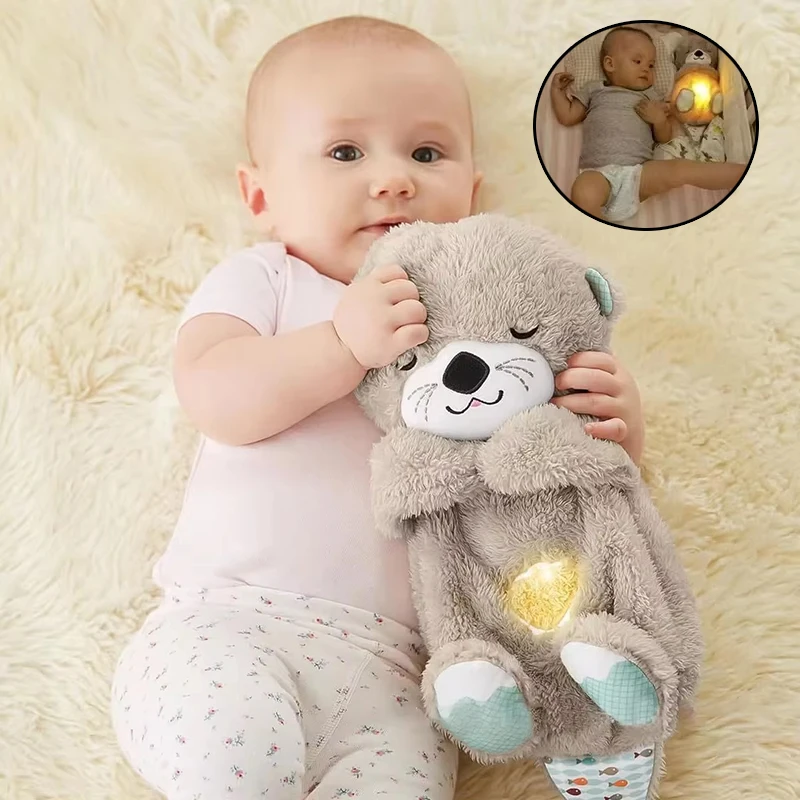 Baby Plush Doll Breathing Bear Soothing Sleep Playmate Otter Toy Kids Newborn Music Sleeping Companion Sound Light Doll Toy Gift