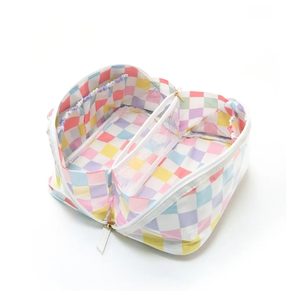 Durable Striped Cosmetic Bag Lightweight and Portable Large Capacity PVC Makeup Organizer Multipurpose Storage Compact Size