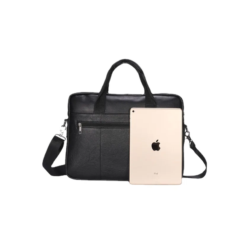 Top-grain cowhide men's briefcase, large capacity computer bag, men's shoulder bag with side strap