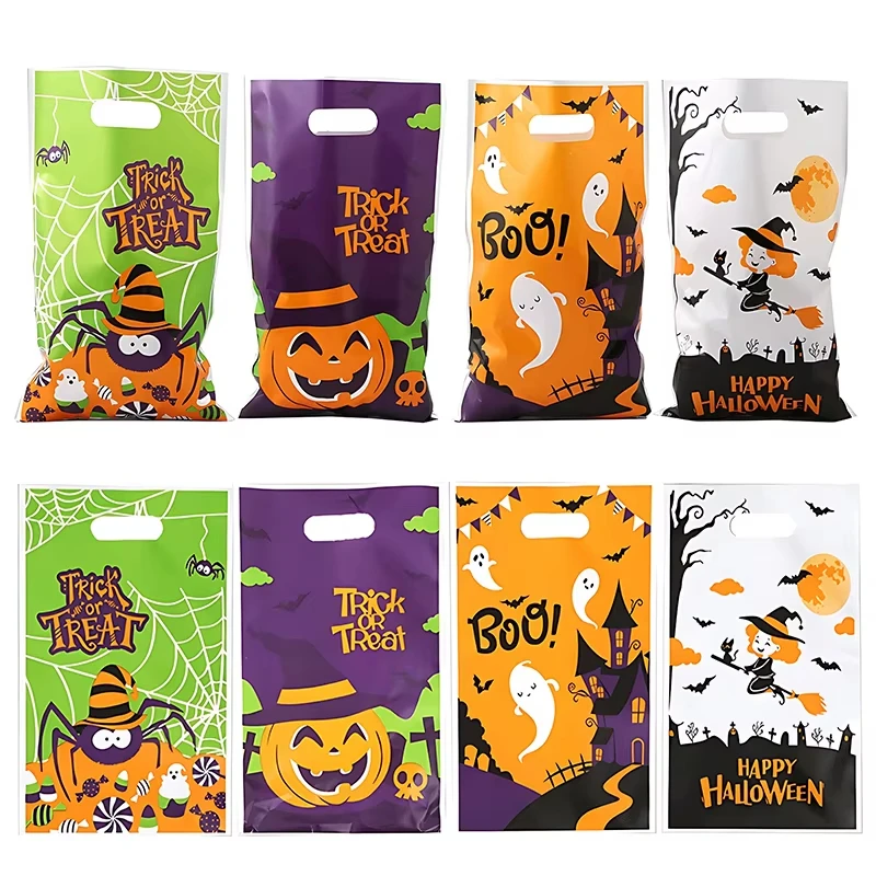 50/100 Stück Halloween-Geschenktüten, Halloween-Süßigkeitentüten, Plastik-Cellophan-Kekstüten, Geschenktüten mit 50/100 Stück Bändern, Geschenkverpackungstüten – Detail 2