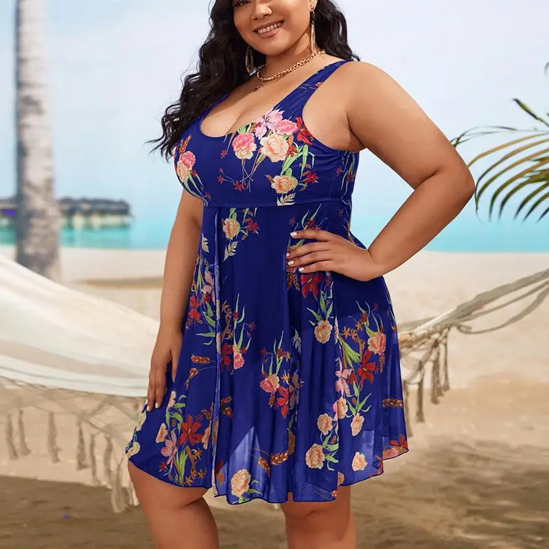 Kobiety kwiatowy Plus Size Bikini z nadrukiem seksowne stroje kąpielowe z wysokim stanem luźna moda damski strój kąpielowy impreza plażowa wiosna