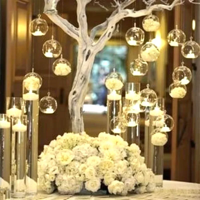 6/12Pcs Hanging Tealight Holder Glass Globes with Hanging RopeTerrarium Clear Vase Wedding Party Home Decoration