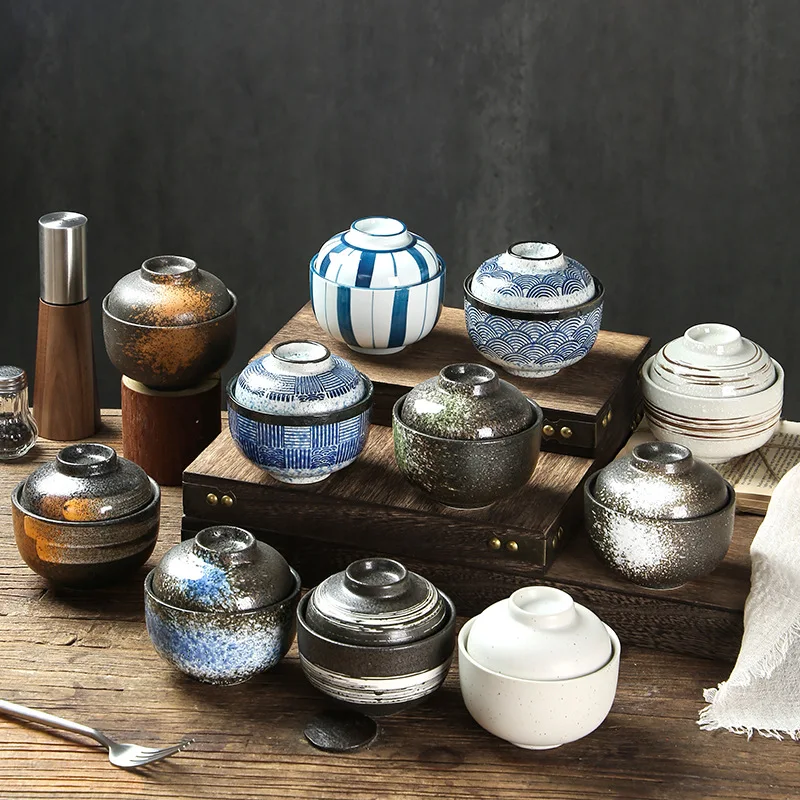 

LMM Ceramic Stew Cup with Cover Bowl Dessert Steamed Egg Jar Household Restaurant Stew Bowl Nest Cup