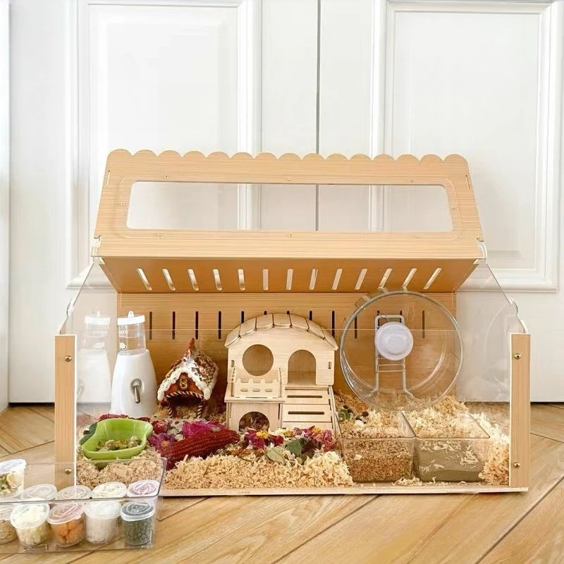 

Wood Hamster Feeding Box Rutin Chicken Golden Hamster Small Pet Cages Ventilate Quail Guinea Pigs House Small Animal Box Hideout