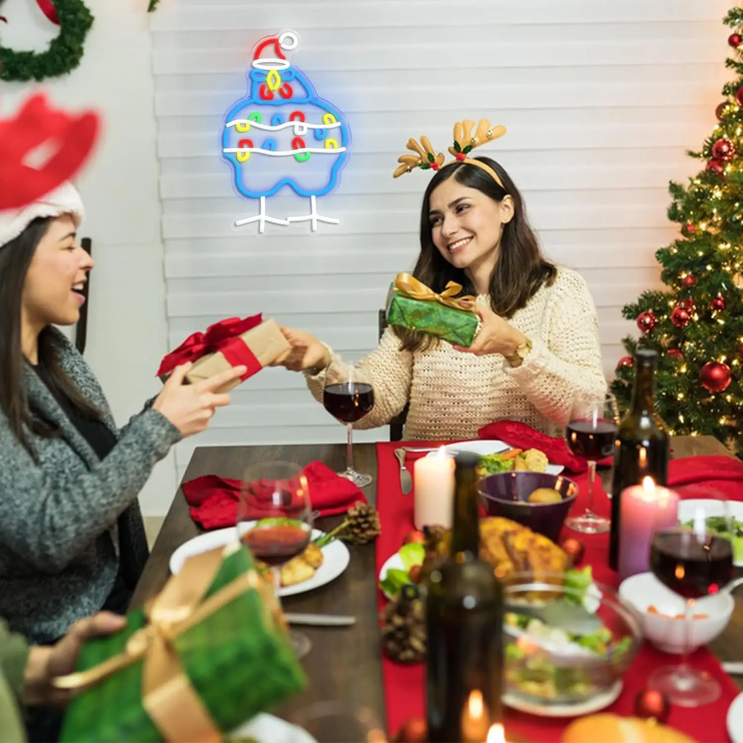Курица Рождественская неоновая вывеска USB с регулируемой яркостью Санта-Клауса Светодиодный неоновый свет для новогодней вечеринки Гостиная Клубное украшение Рождественский свет Подарок