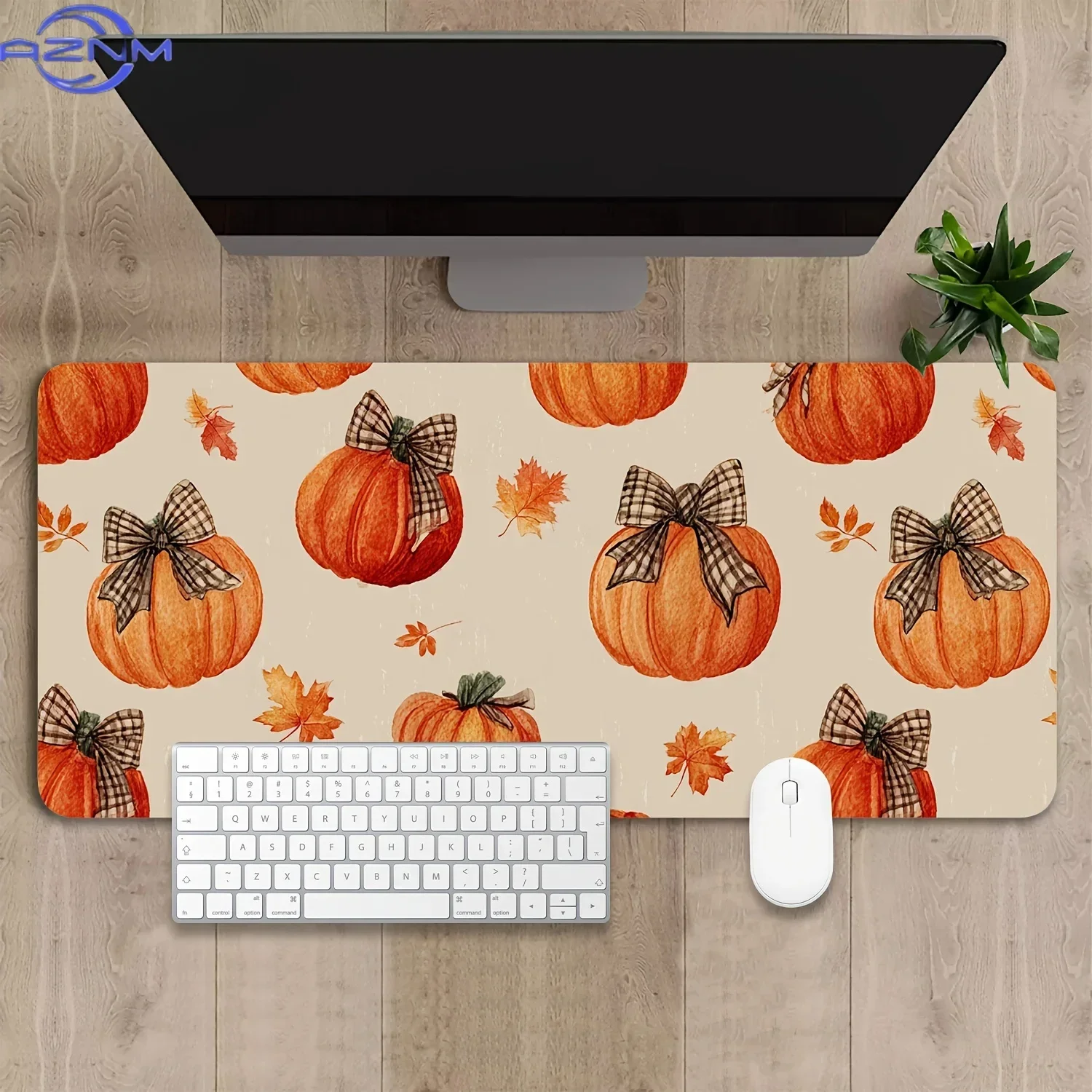 Halloween Desk Mat with Pumpkins & Autumn Leaves Design - Large Non-Slip Gaming Mouse Pad for Office, Keyboard, and Computer - P