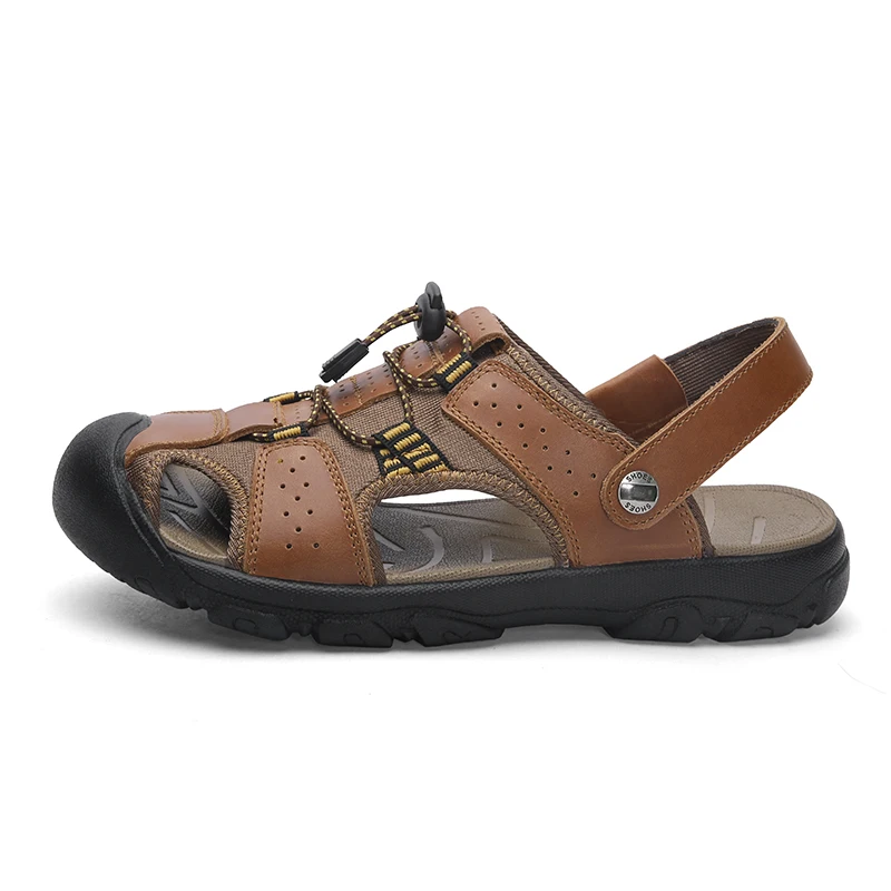 Mens Genuine Leather Outdoor Sandals 47 48 49 Closed Toe Beach Shoes Summer Slip On Sandalias Hombre Hiking Trekking Big Size