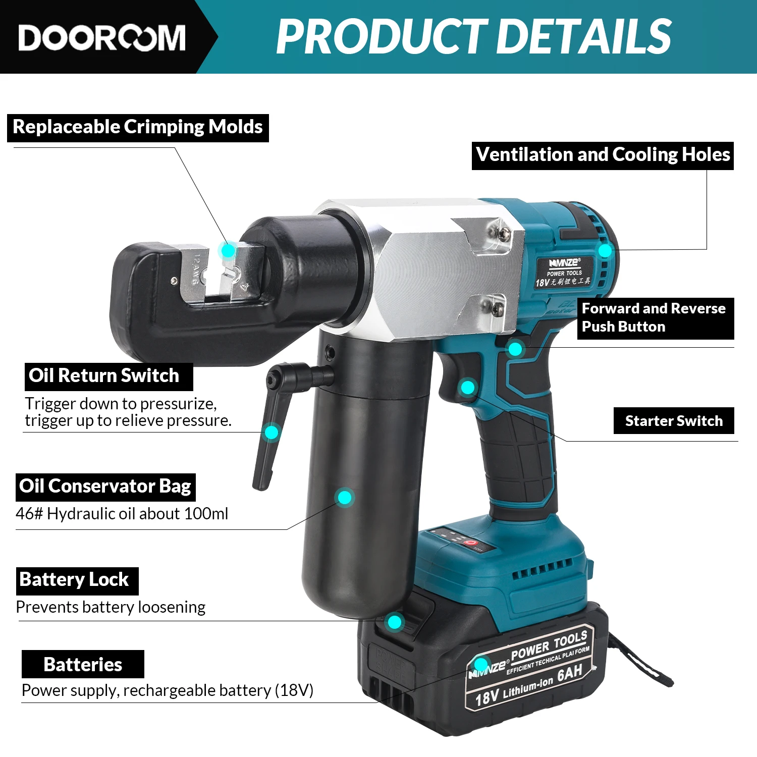 MZS-70 60KN Quick Continuous Crimper Easy Carry Electrical Battery  Powered Hydraulic Cable Crimping Tool  for Cu Al Cable