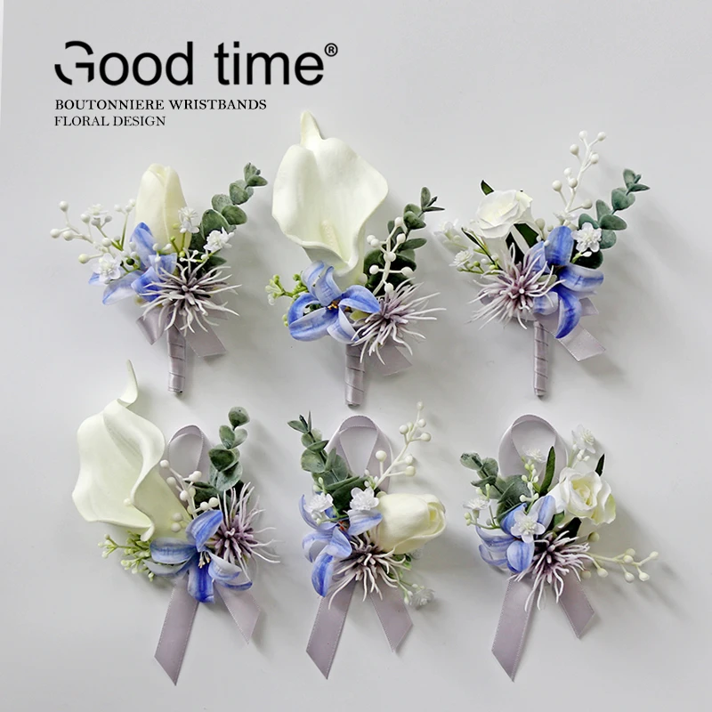 GT Lụa Corsages Boutonnieres Trang Trí Đám Cưới Hôn Nhân Hoa Hồng Wris Hoa Cho Khách Đen