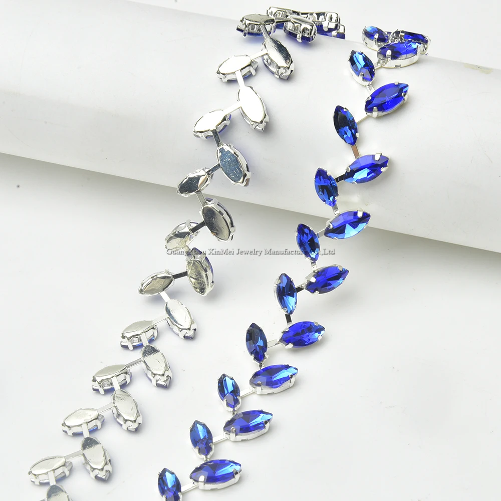 Fashion Glass Rhinestone Chain Trim Sew on Clothes Shoes Decoration Crystal Leaf Shape Applique Ribbon DIY Wedding Accessories