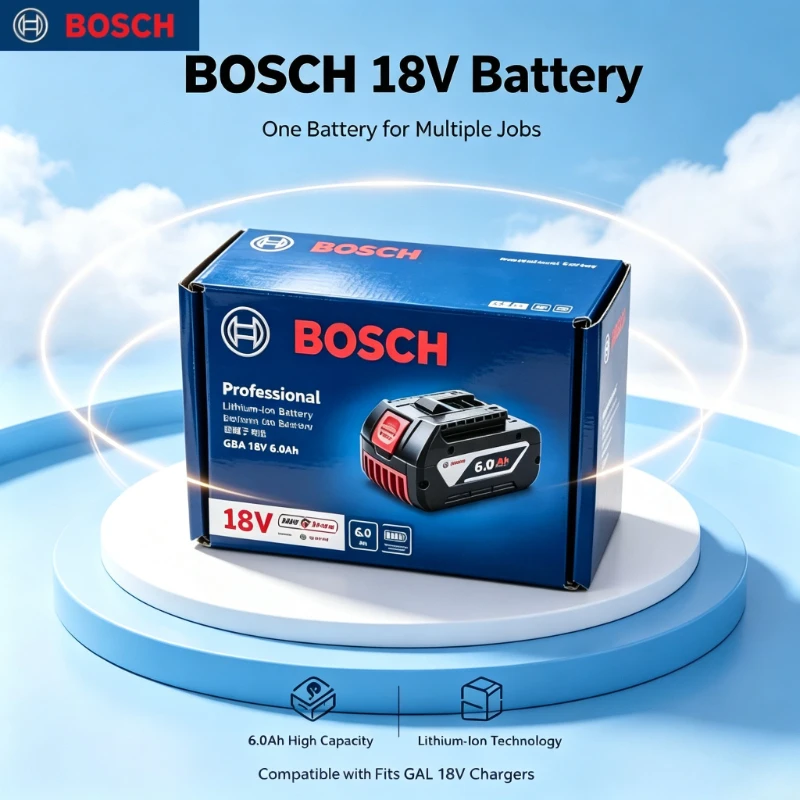Bosch 18V 6.0Ah Lithium Battery Professional System Overheat‑Protection Cells Fits BAT609 BAT618 GBA18V80 Cordless Jobsite Tools