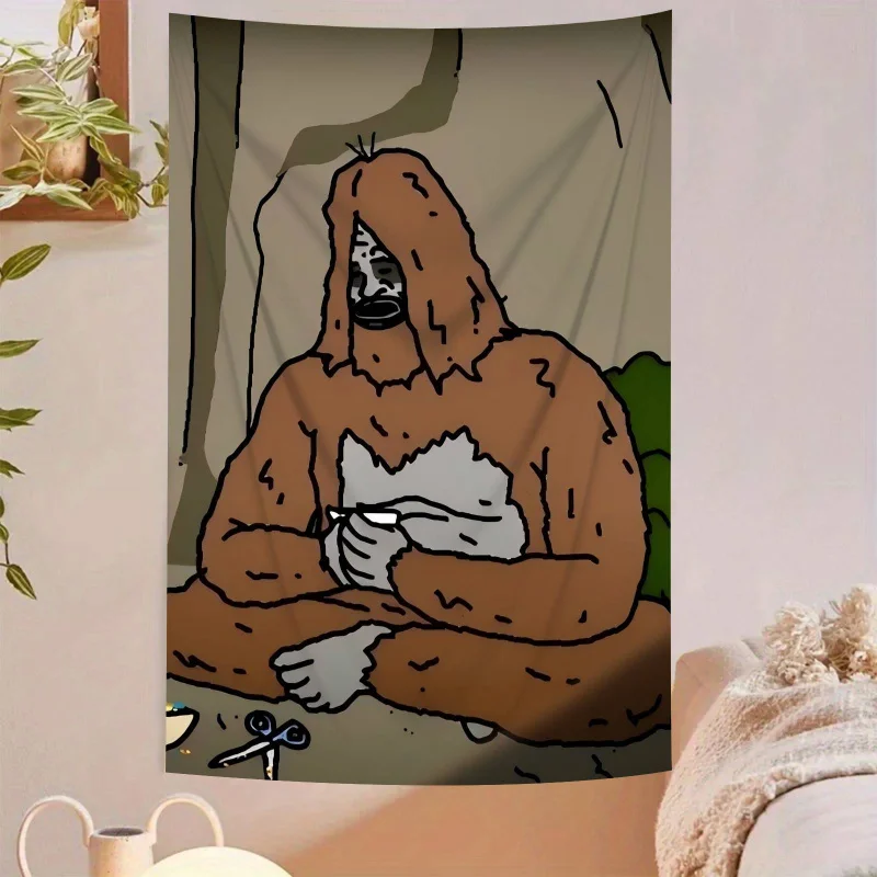 VIKAMA Bigfoot-Wandteppich, Sasquatch-Kryptid-Wandbehang, Retro-Kunst, Schlafzimmer-Dekoration, lustiges Monster, ästhetisches Zimmerbanner