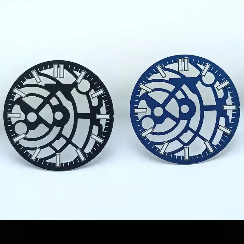 ملحقات ساعة معدلة جديدة مقاس 28.5 ملم مع قرص مجوف في حركة NH70 مضيئة باللون الأزرق والأخضر قابلة للتخصيص