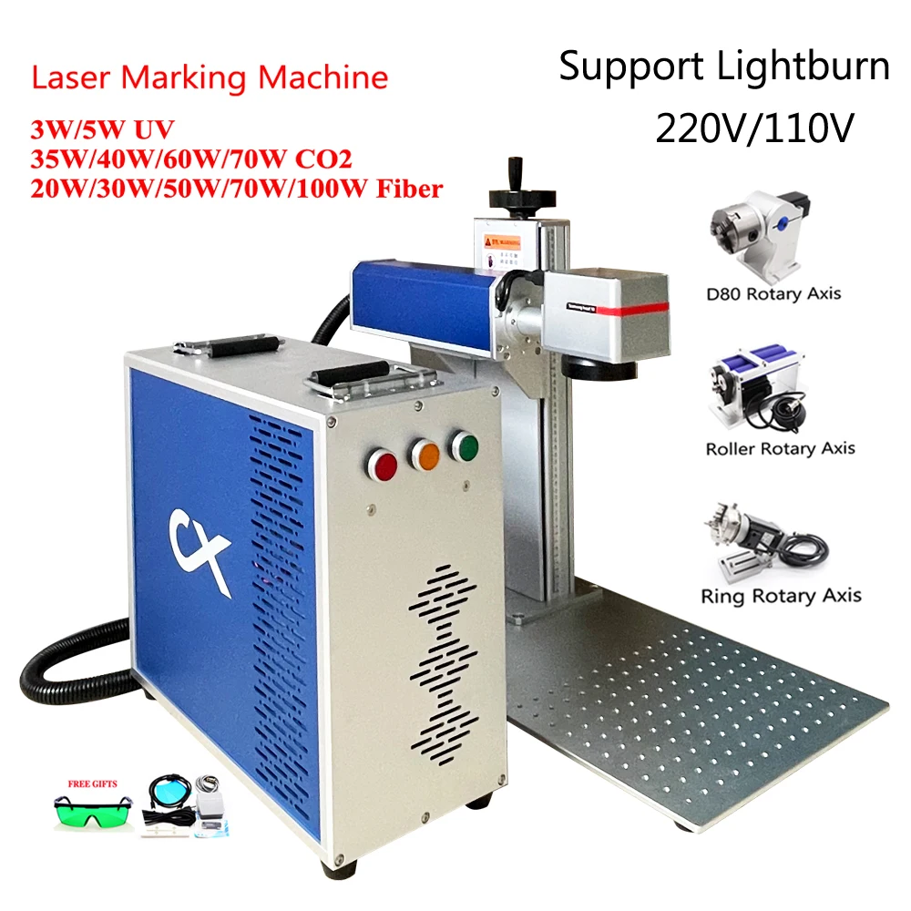 EZCAD UV 3W 5W Glass Marking & 35W 40W 70W CO2 Laser Wood Engraving Machine Raycus 70W 100W Fiber Laser for Metal Ring Engraving