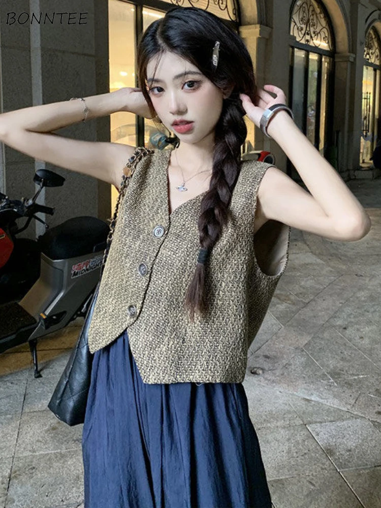 

Vests Women Simple Vintage All-match Spring Special Charming Creativity Korean Style Attractive Basics Leisure Sweet Daily New