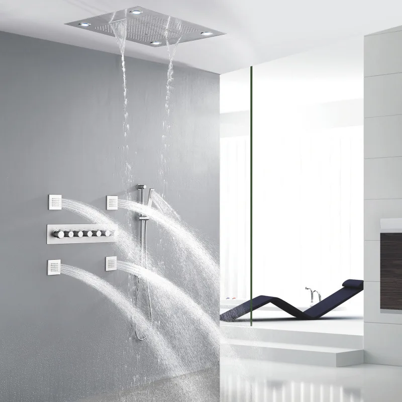 

800 * 600MM Bathroom Luxury Large LED Top Spray Shower, Constant Temperature Multi-functional Waterfall Shower Set