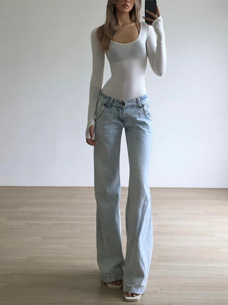 

2025 Autumn Winter Women's Denim Pants Y2K Streetwear Low Rise Jeans Vintage Grunge Harajuku Cowboy Tide Gyaru Bootcut Jeans