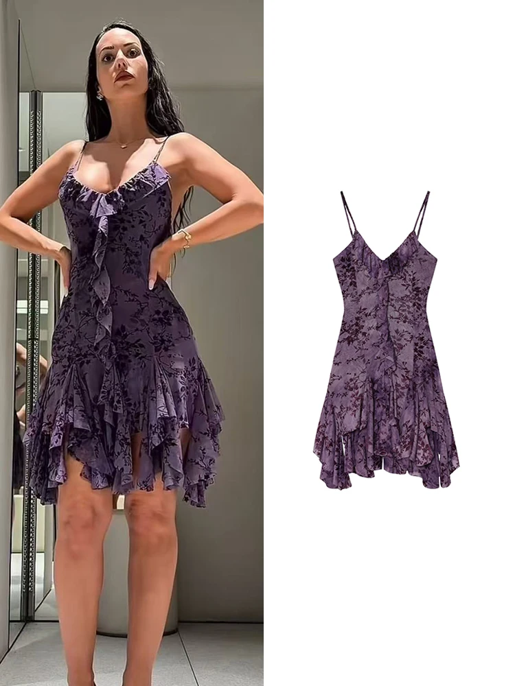 TFMLN Sexy Ruffles Sling Dress For Women Sleeveless Backless V-neck Party Evening Dresses Female Slim Dress New 2026 Summer