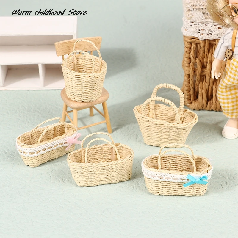 High Quality Mini Cute Dollhouse Rattan Frame Hand-woven Basket Cute Toys Dolls Miniature Decoration