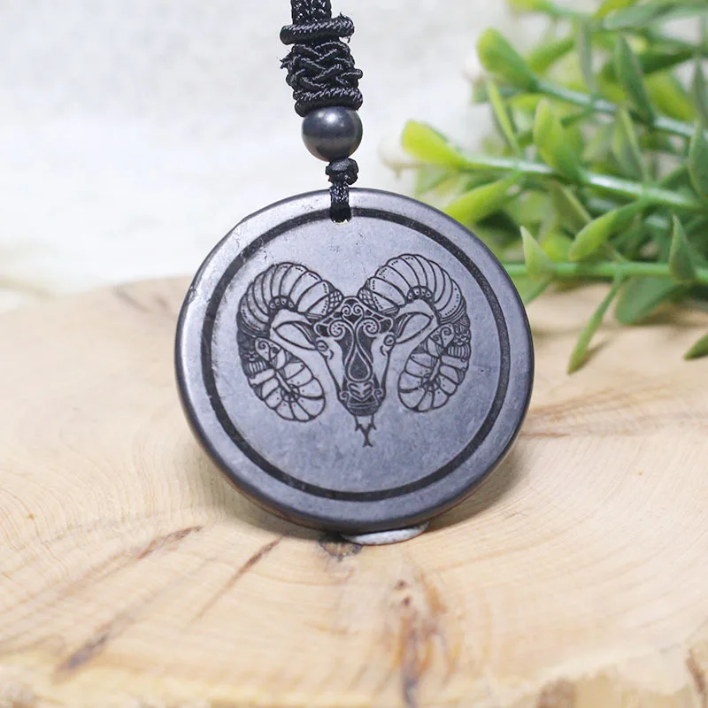 35mm CHENYISHI 50%-70% Carbon Shungite pendant necklace, luxury handmade zodiac sign necklace, round pendant necklace