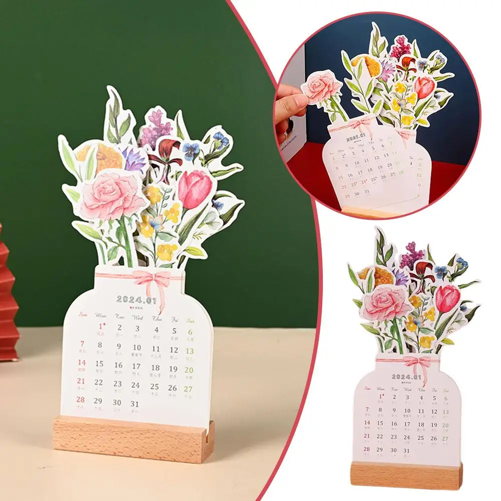 

2024 Bloomy Flowers Desk Calendar Tabletop Calendar Year New Standing Calendar Flip Monthly Year Calendar Calendar Paper F9j8