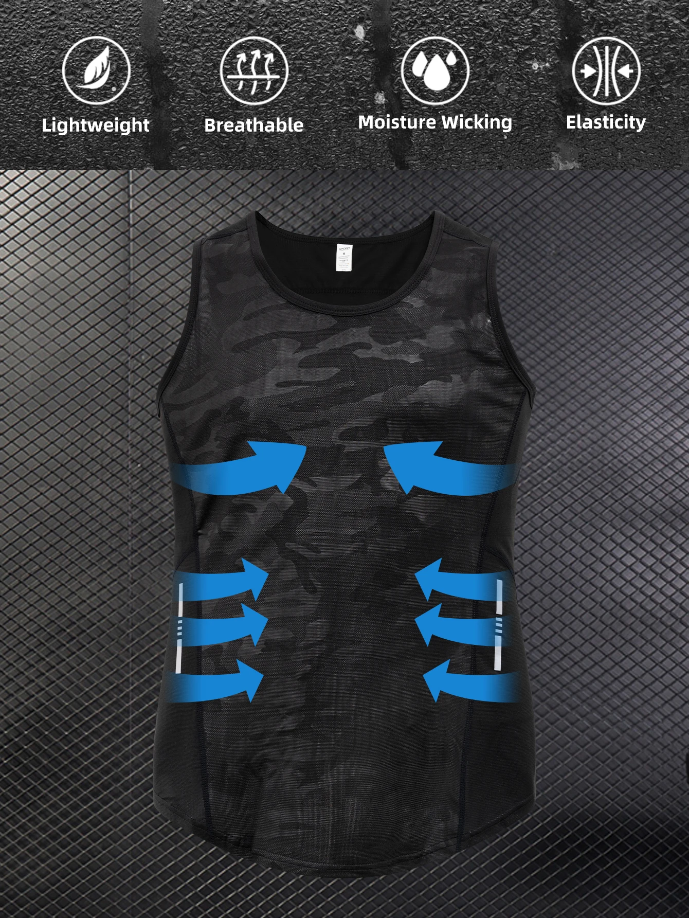 Men's Sleeveless Sports Shirt Lightweight Breathable Mesh Outdoor Summer Running Athletic Tank Top for Hiking Gym