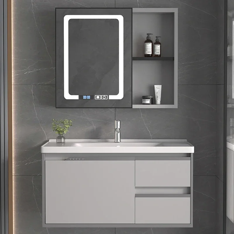 Modern Simple Bathroom Cabinets Aluminium Wall-mounted Shelves Smart Mirror Cabinets Hotel Apartment Furniture Arredo Bagno FYBC