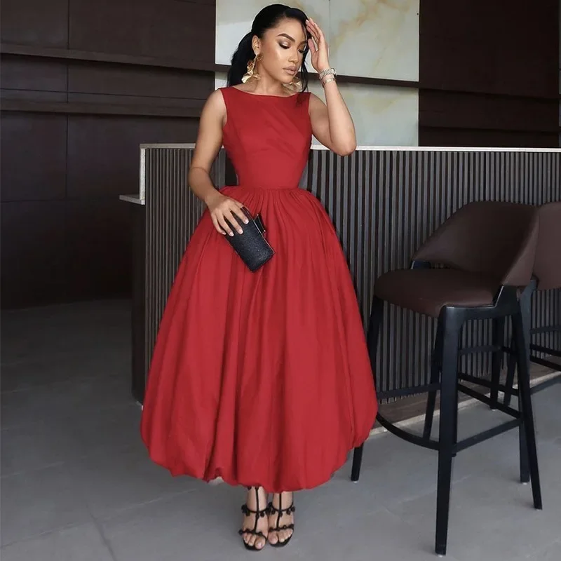 

Women Sleeveless O-neck Bubble Big Swing Long Maxi Dress 2025 Holiday Beach Evening Sexy Girl Party Dresses Vestidos