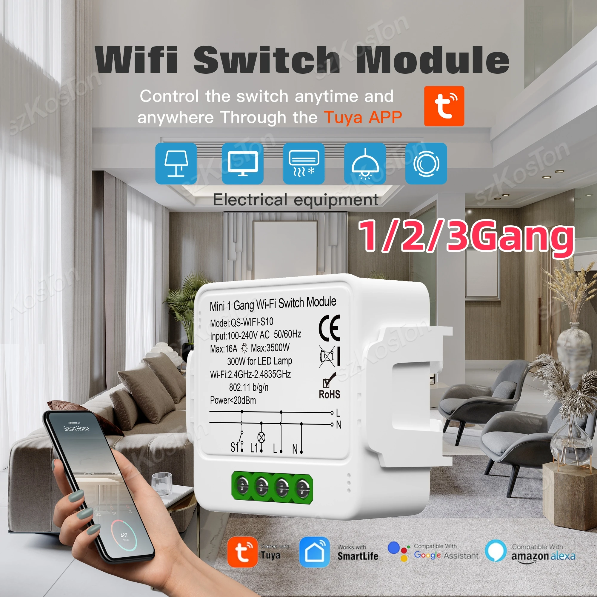 

WiFi Mini Smart Switch Module 2 Way Control DIY Light Switches Smart Home Control Breaker for Tuya Smart Life Alexa Google Home
