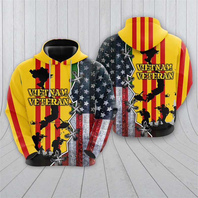 US Veteran Graphic Sweatshirts America Soldier 3D Print Hoodies For Men Clothes Animal USA Flag Eagle Tracksuit Casual Boy Tops