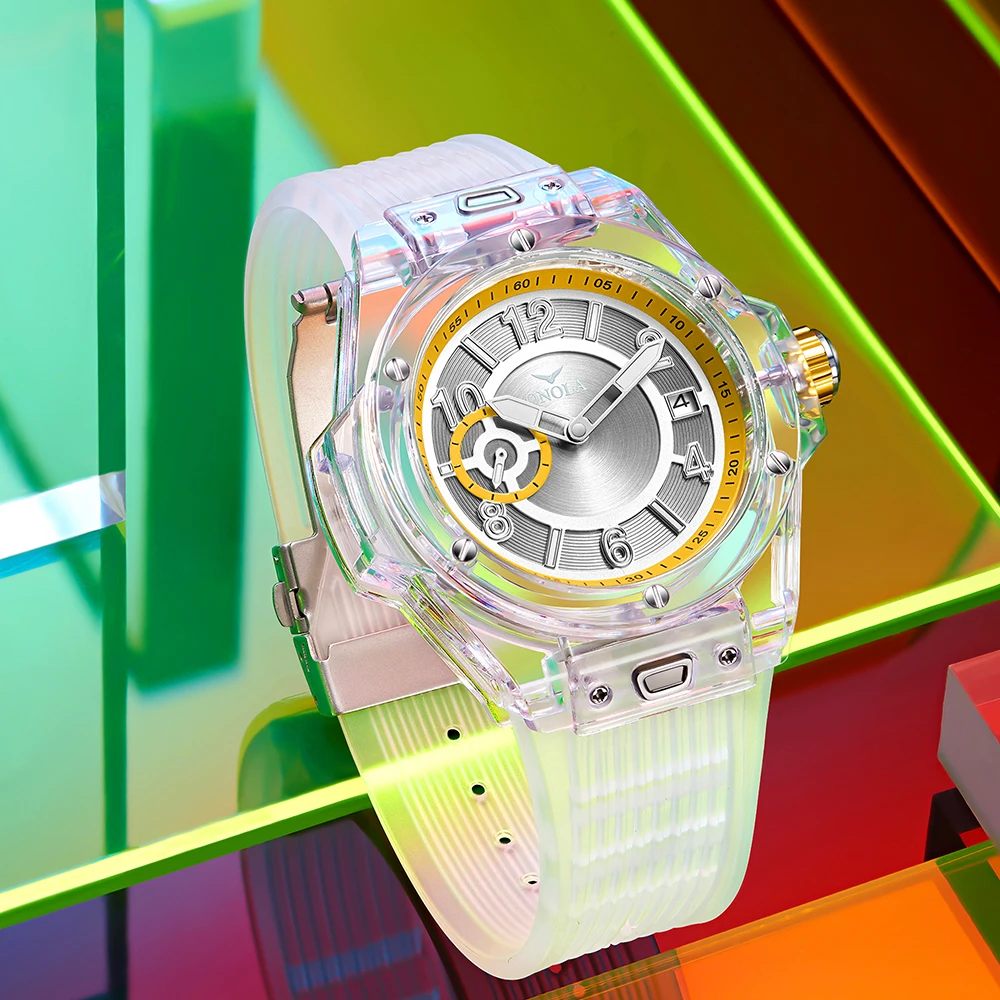 Fashion Watch Men and Women Brand ONOLA Luxury Transparent Plastic Waterproof Quartz Silicone Men Watches Relojes Para Hombre