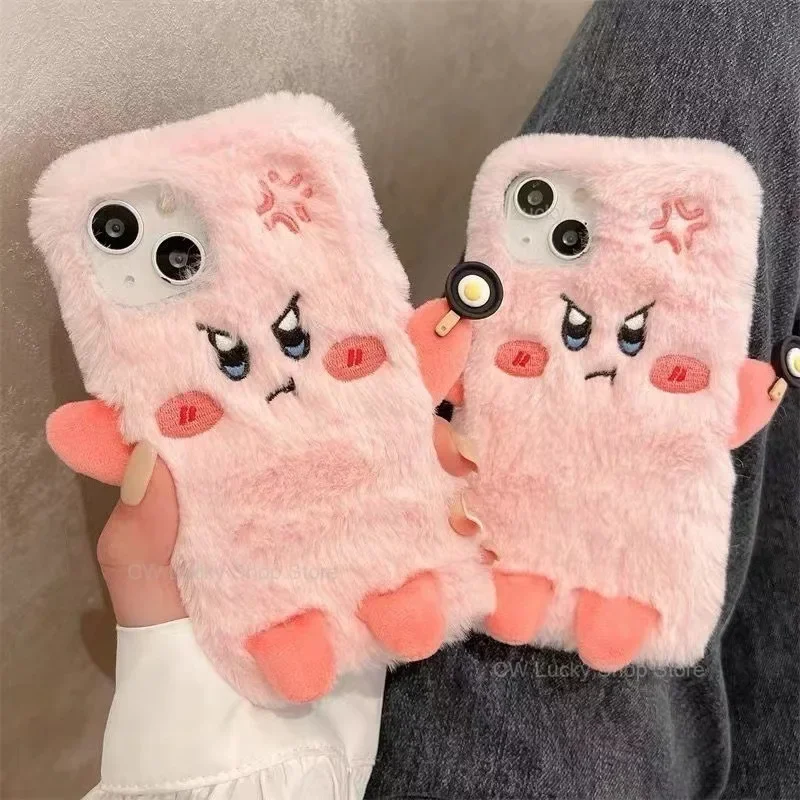 Kirby Cute Plush Phone Case for IPhone 15 14 Plus 13 12 11 Pro Max Cartoon Shockproof Bumper Protection Back Cover Girls Gift