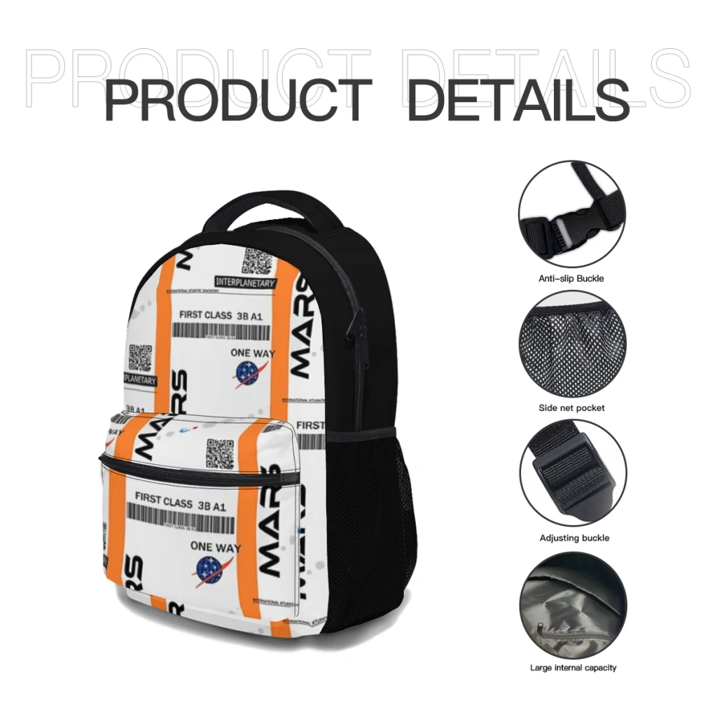 New Fashionable  Mars-spa.ce-ticket Backpack Bag Large Capacity Trendy Book Bag Multi-pockets Adjustable 17inch