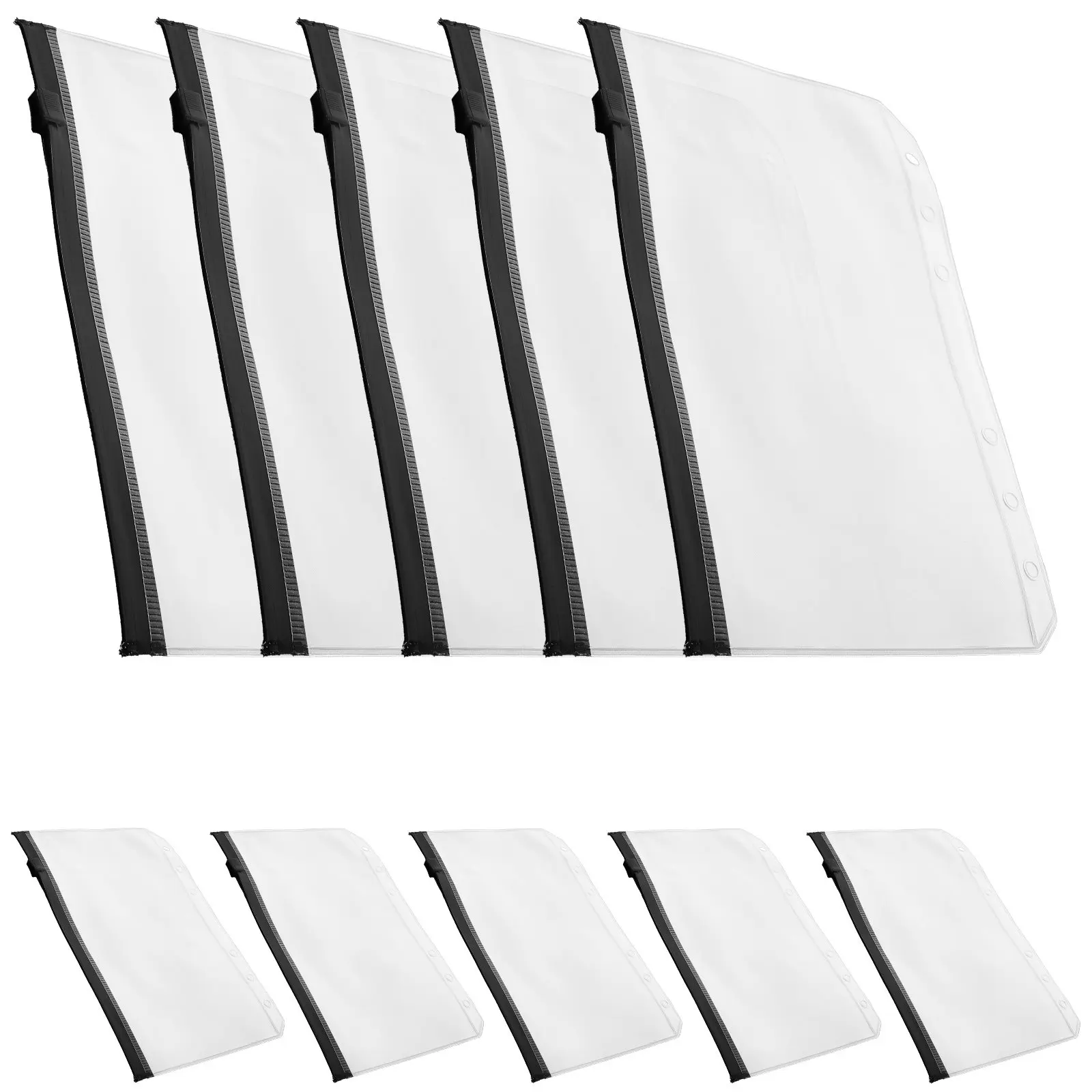 

10Pcs Loose Leaf Binder File Bags PVC Transparent Zippered Pouches for Document Organization Storage Pouches for Organization