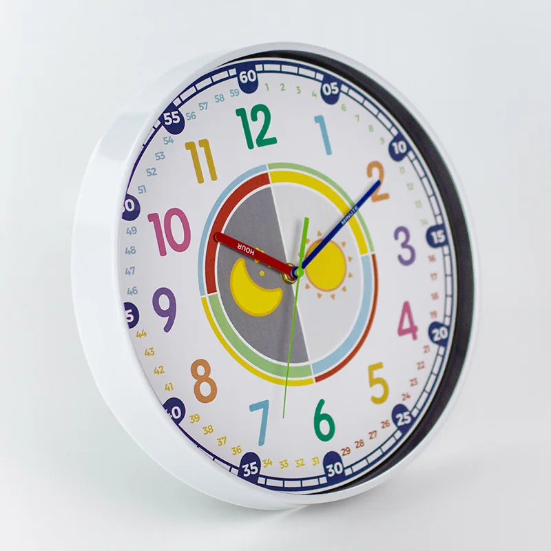 12 inch Silent Wall Clock Children Classrooms Teaching Clock Hanging Kids Room Non-Ticking Colorful Decorative Clock Home Decor