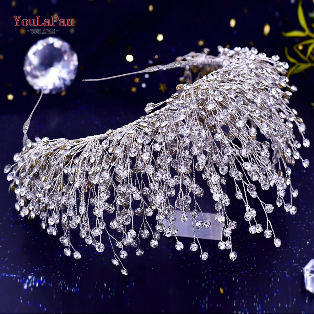 YouLaPan-corona nupcial dorada con diamantes de imitación, accesorios para el cabello de boda, joyería, diadema nupcial, Tiara de lujo para mujer, tocado para desfile