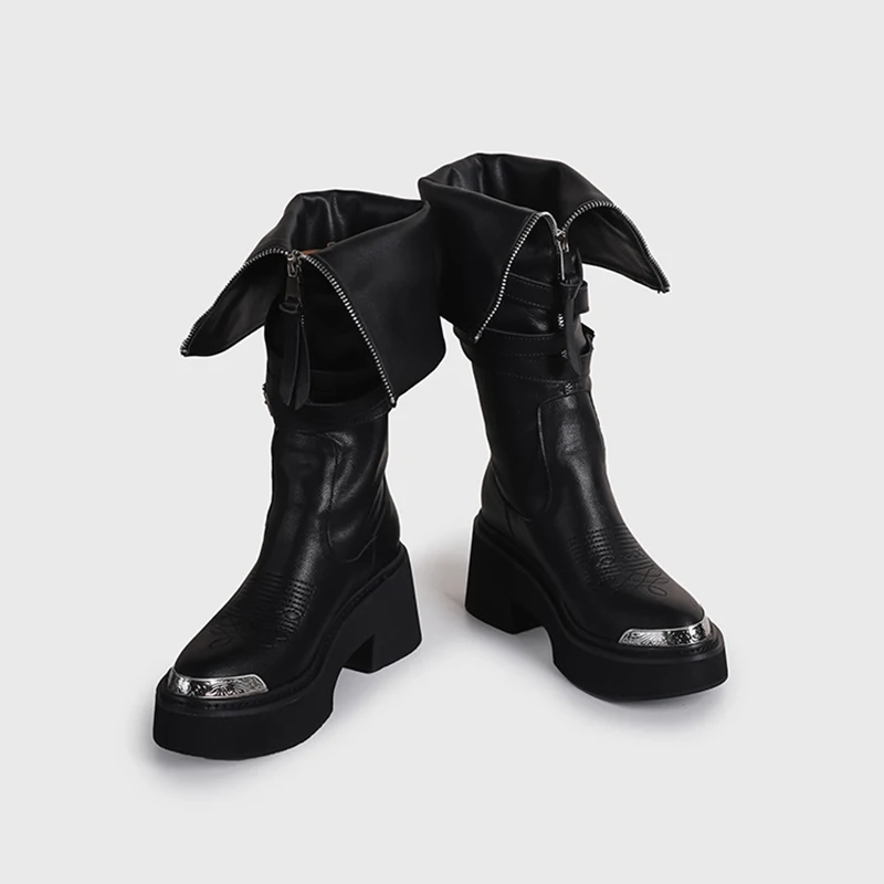 

2023 Long boots women's spring new front zipper thick sole lift high knight boots outdoor travel leisure fashion women's boots