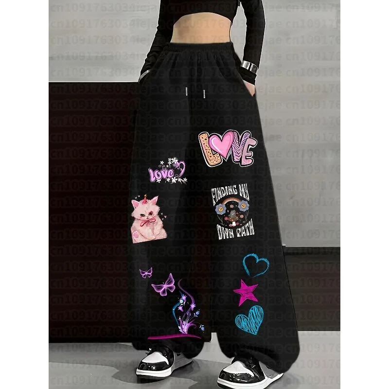 Women's Kid Casual Hip-Hop Street Style Cartoon Animal Print Sweatpants, Women's Drawstring Straight-Leg Athletic Long Pants