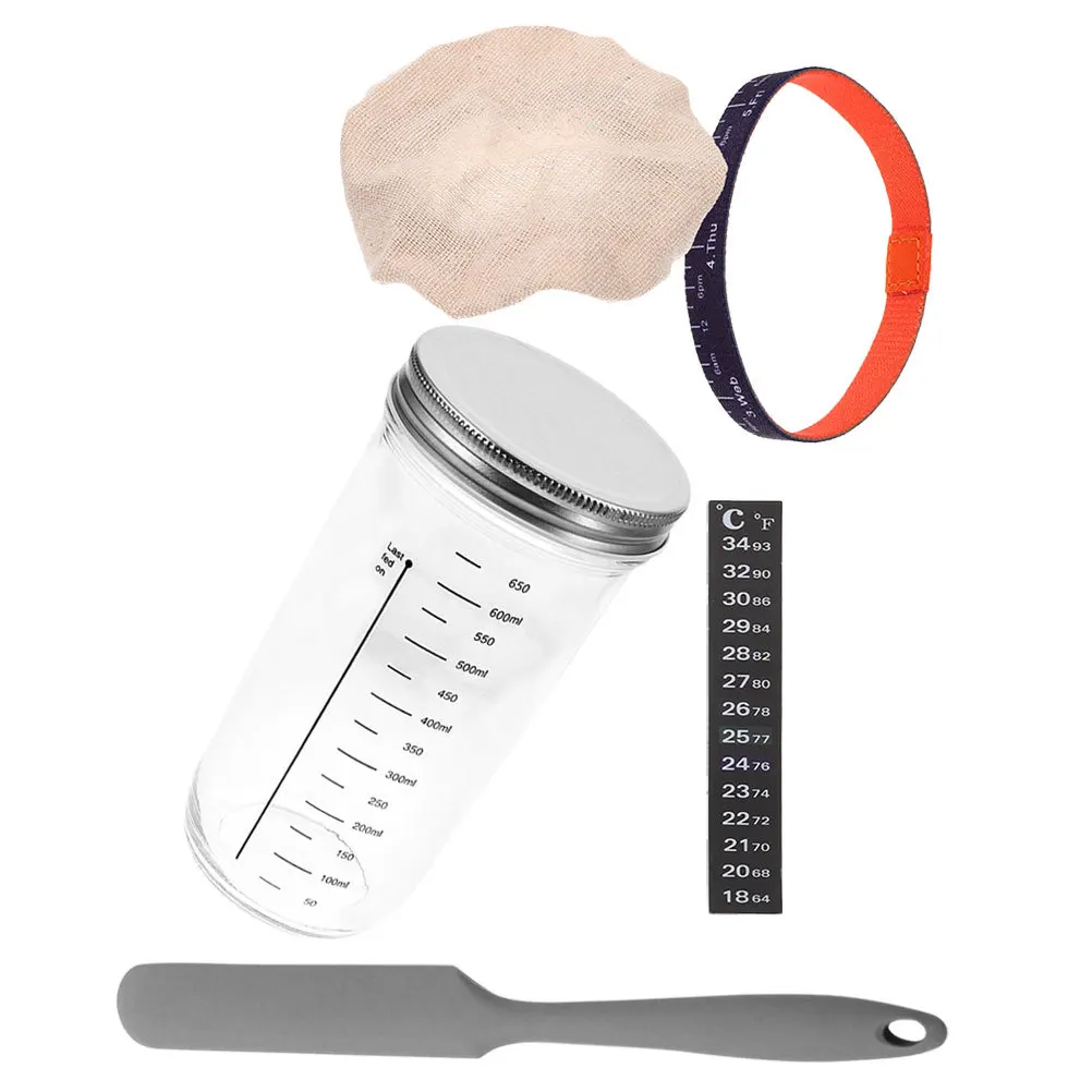 

1Set Sourdough Starter Jar Set Large Capacity Glass Fermentation Tank with Temperature Control Paper Silicone Spatula Secure