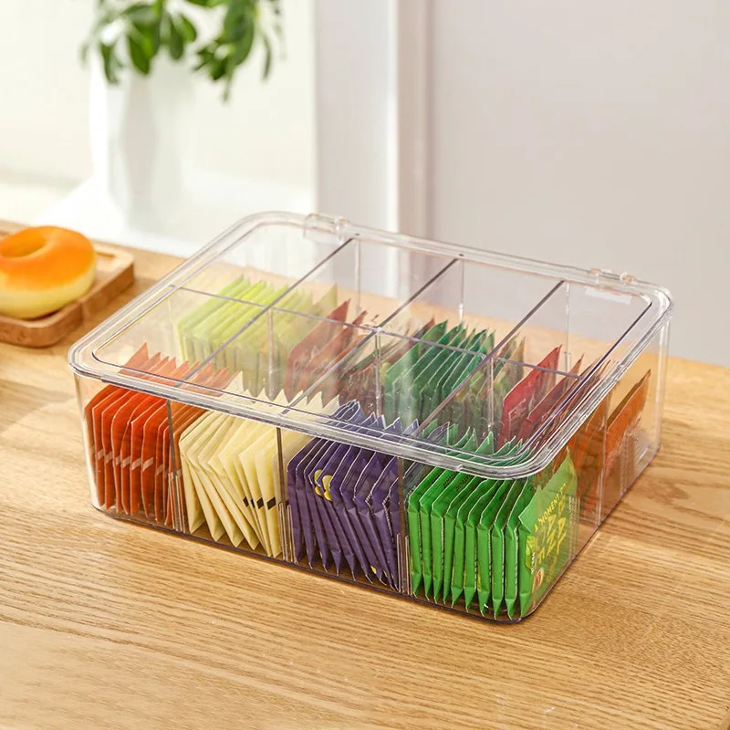Tea Bag Storage Box Office Multifunctional Storage Box with Lid Acrylic Organizer Coffee Bag Compartment Box Storage Box