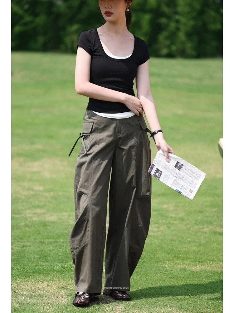 

Брюки-карго Street Sle свободного кроя, спортивные повседневные широкие брюки, рабочая одежда, брюки в стиле милитари, брюки-бананы, уникальный дизайн, весна...